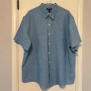Lands' End #517124 Men's Classic S/S Linen Button-Front Shirt XXL/2XL Blue